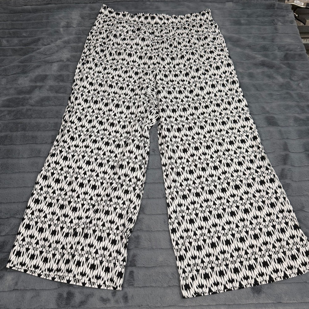 Loft Beach Womens XL Black White Ikat Print Cotton Wide Leg Elastic Waist Pants